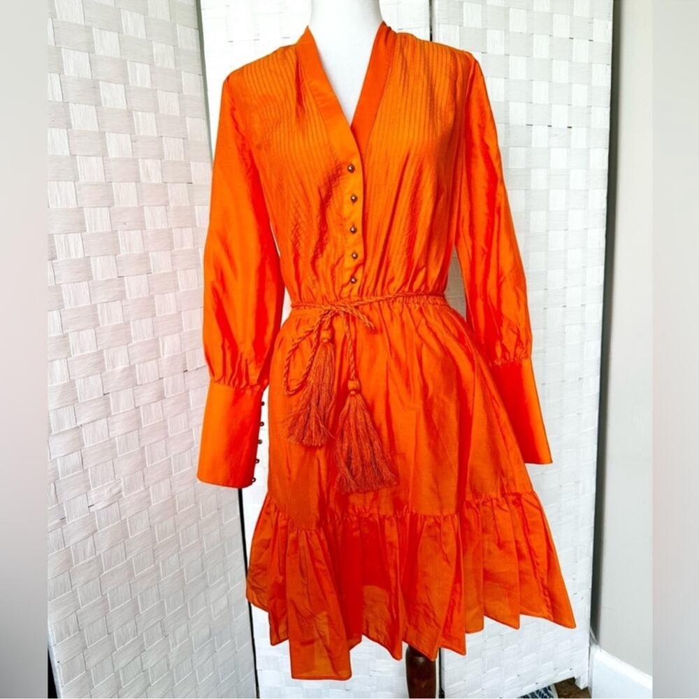 Robert Rodriguez Orange Silk Ling Sleeve Dress With Belt Size 2 NWT - Picture 3 of 13